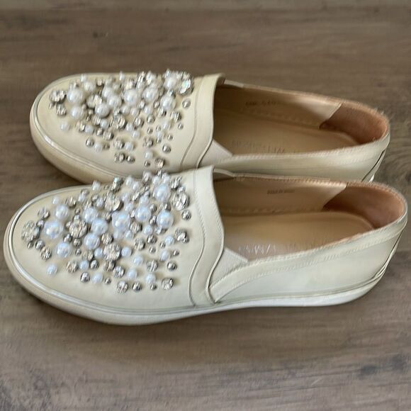 Stuart Weitzman Womens Pearl Crystal Slip-On Leather Platform Sneakers Sz 6.5 - Picture 6 of 11